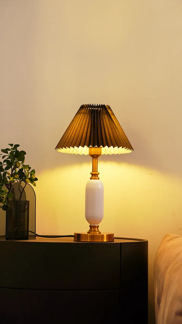 Pleated Table Lamp | American Style Fabric Shade Accent Light | Lologe