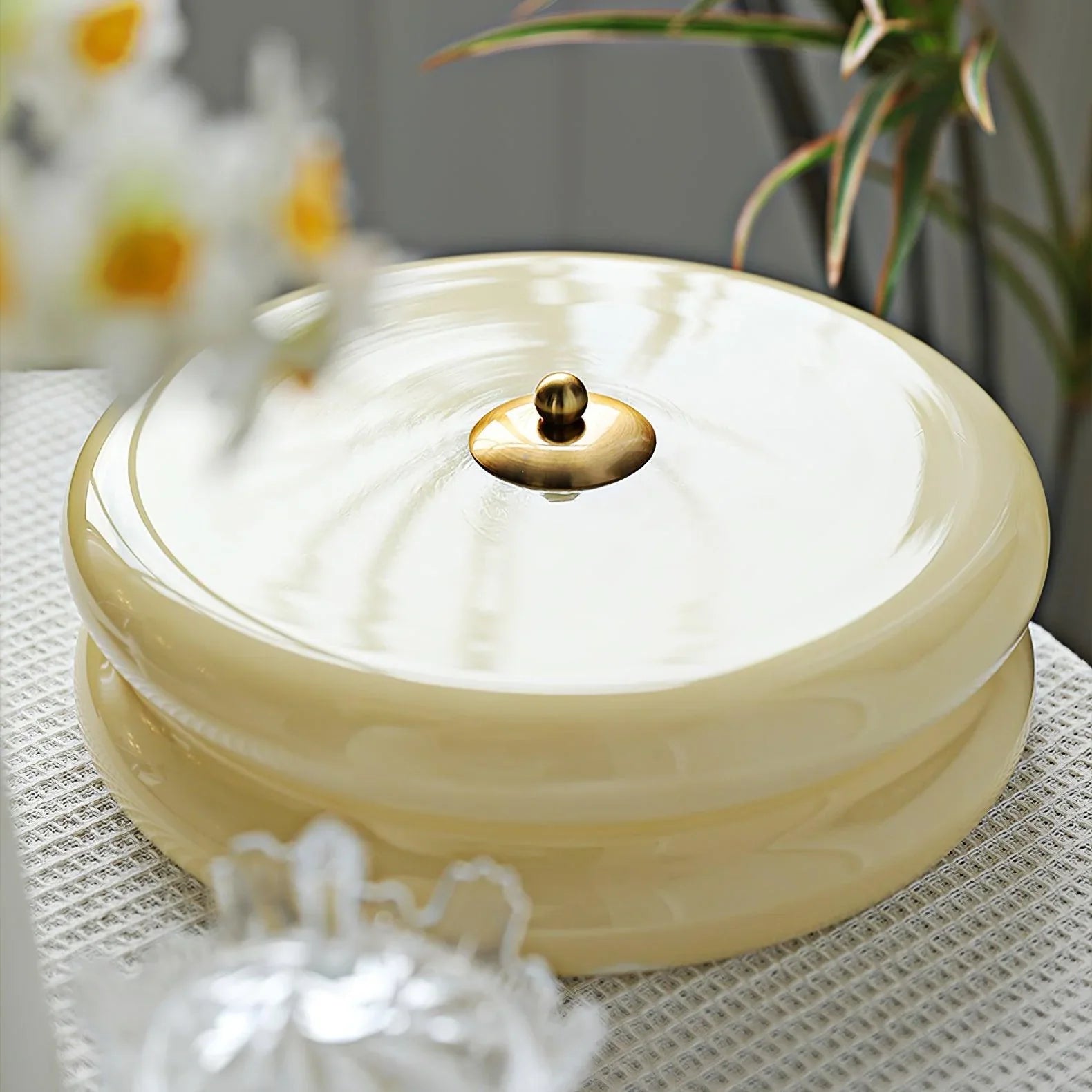 Cream Ceiling Light | Art Deco Flush Mount Fixture for Bedroom & Living Room | Lologe