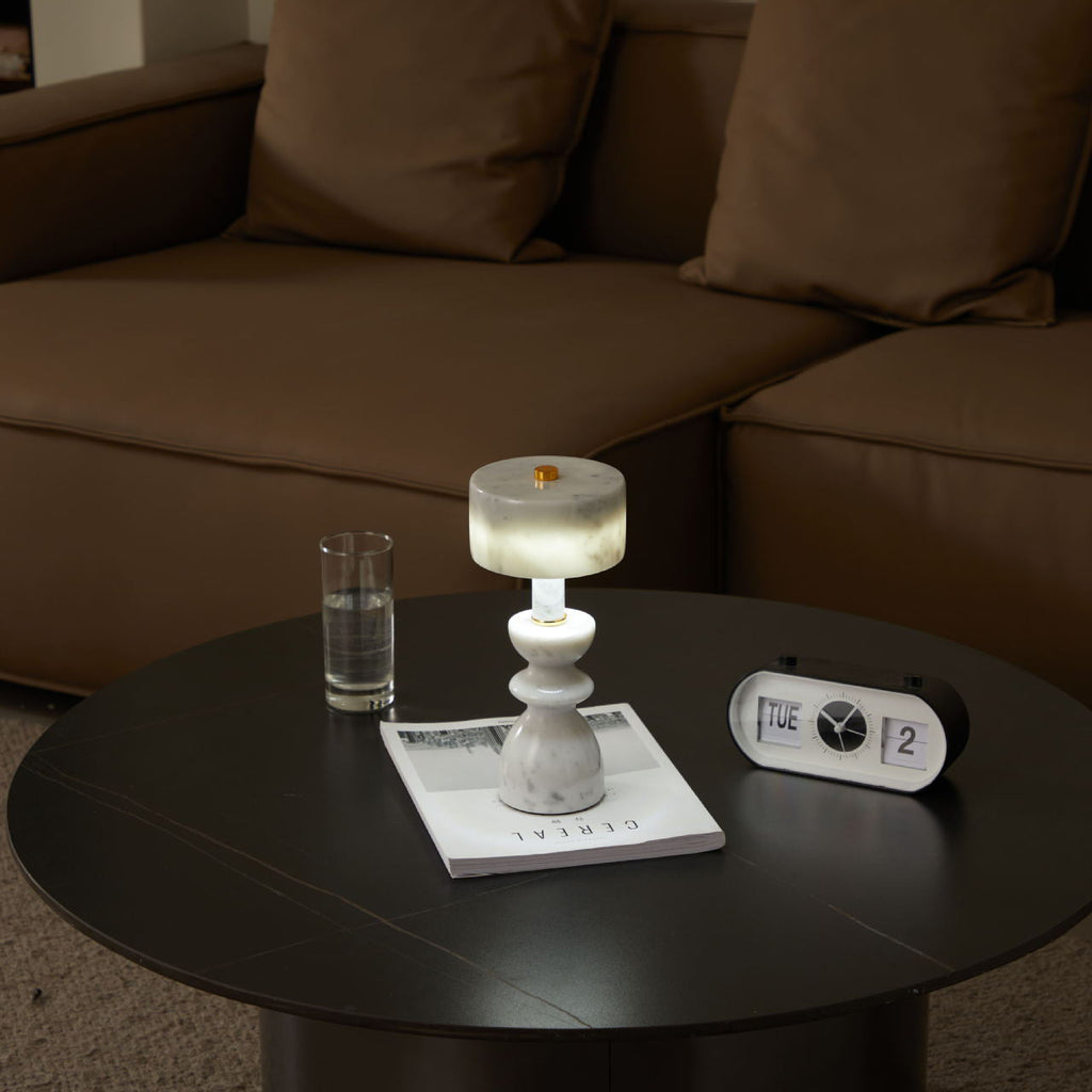 Modern Aluminum Table Lamp | Bedroom Living Room | Marble Shade | USB LED | Minimalist | Lologe