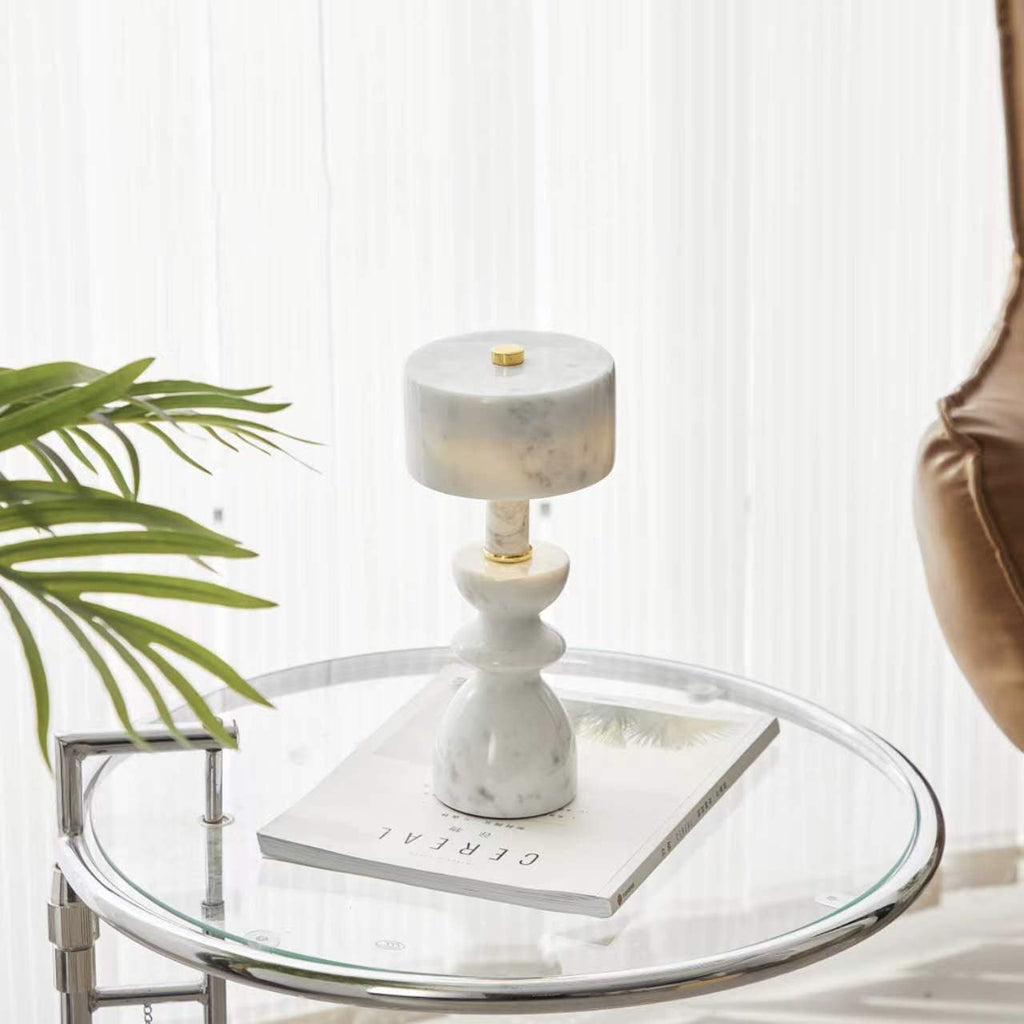 Modern Aluminum Table Lamp | Bedroom Living Room | Marble Shade | USB LED | Minimalist | Lologe