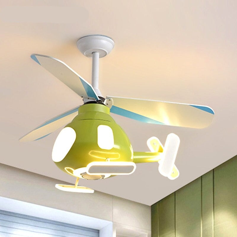 LED Ceiling Fan Light | Kids Helicopter Design | Iron Acrylic | Semi-Flush Mount | Lologe