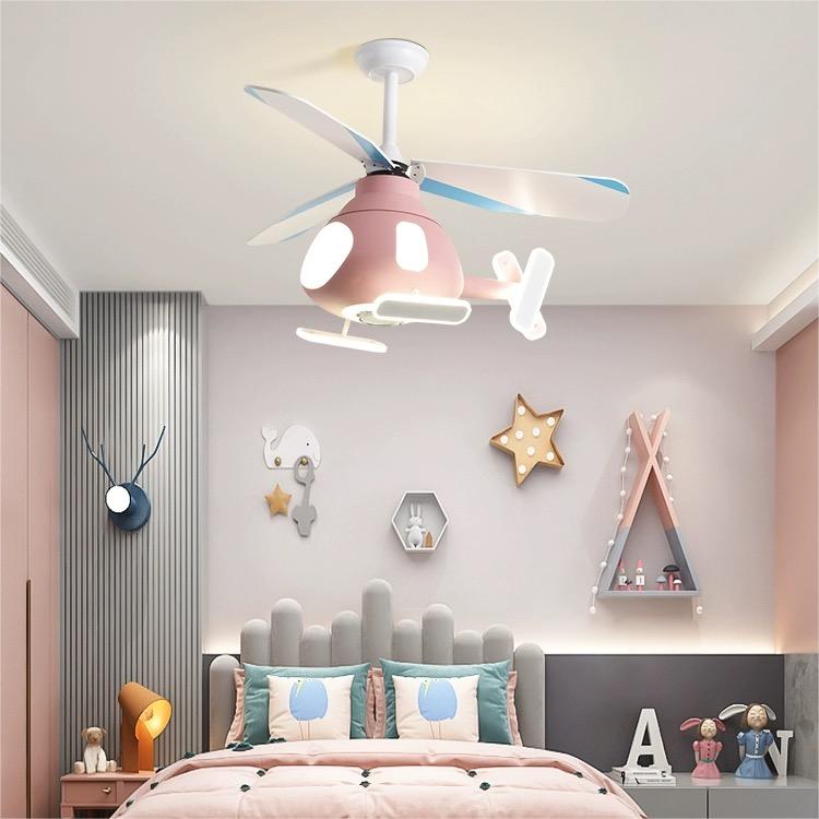 LED Ceiling Fan Light | Kids Helicopter Design | Iron Acrylic | Semi-Flush Mount | Lologe