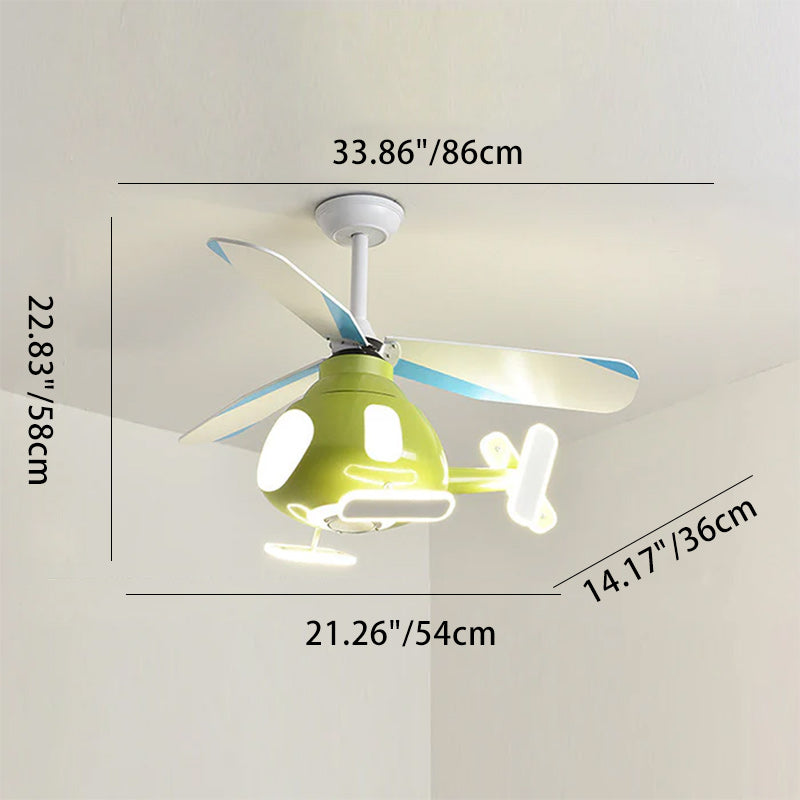 LED Ceiling Fan Light | Kids Helicopter Design | Iron Acrylic | Semi-Flush Mount | Lologe