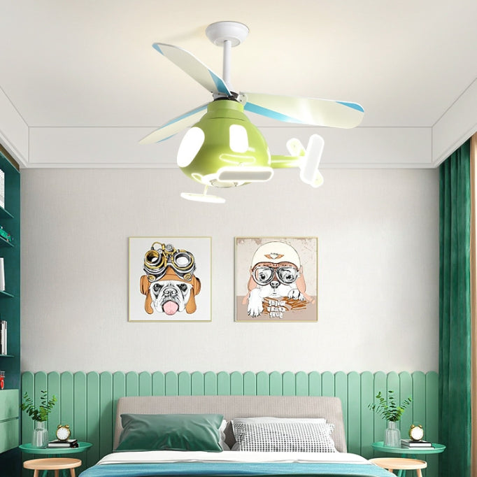 LED Ceiling Fan Light | Kids Helicopter Design | Iron Acrylic | Semi-Flush Mount | Lologe