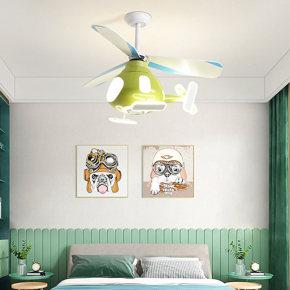 LED Ceiling Fan Light | Kids Helicopter Design | Iron Acrylic | Semi-Flush Mount | Lologe