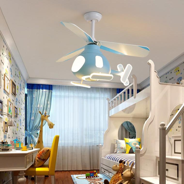 LED Ceiling Fan Light | Kids Helicopter Design | Iron Acrylic | Semi-Flush Mount | Lologe