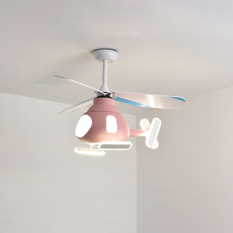 LED Ceiling Fan Light | Kids Helicopter Design | Iron Acrylic | Semi-Flush Mount | Lologe