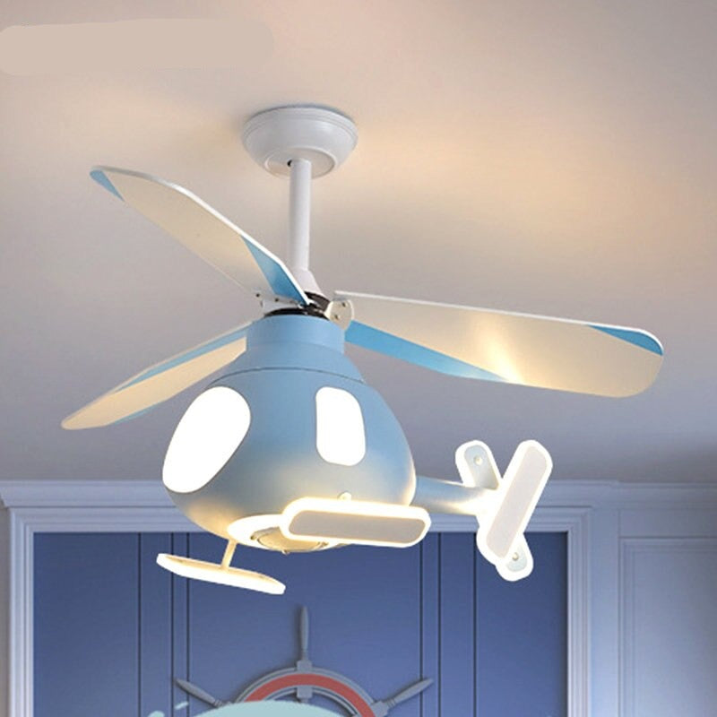 LED Ceiling Fan Light | Kids Helicopter Design | Iron Acrylic | Semi-Flush Mount | Lologe
