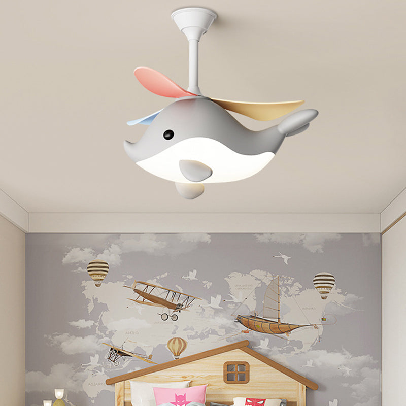 LED Ceiling Fan Light | For Bedroom | Iron Acrylic ABS | Whale Semi-Flush Mount | Lologe