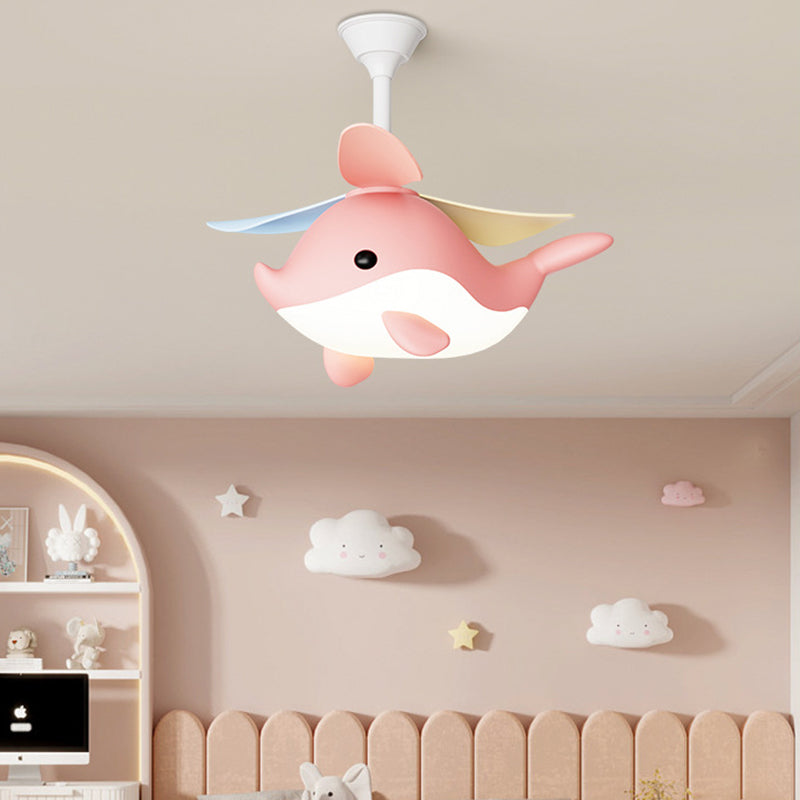 LED Ceiling Fan Light | For Bedroom | Iron Acrylic ABS | Whale Semi-Flush Mount | Lologe