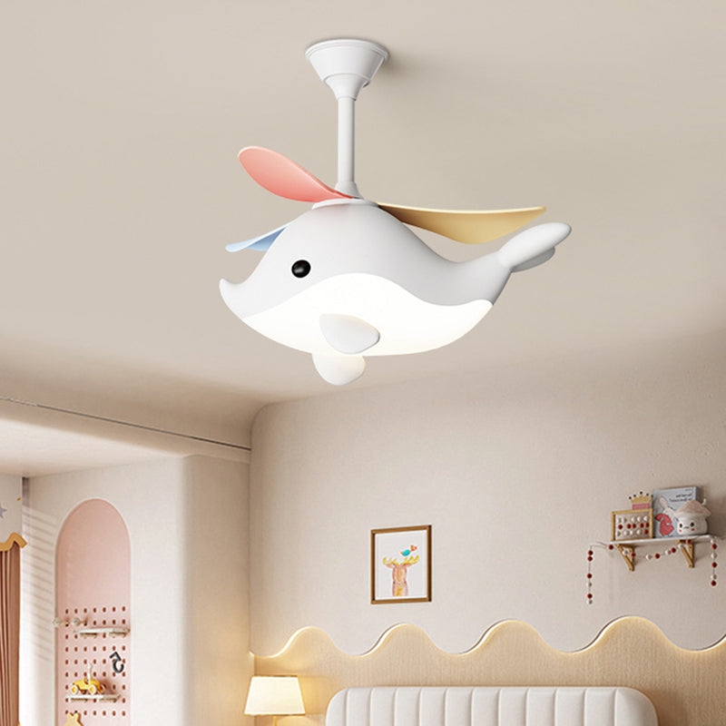 LED Ceiling Fan Light | For Bedroom | Iron Acrylic ABS | Whale Semi-Flush Mount | Lologe