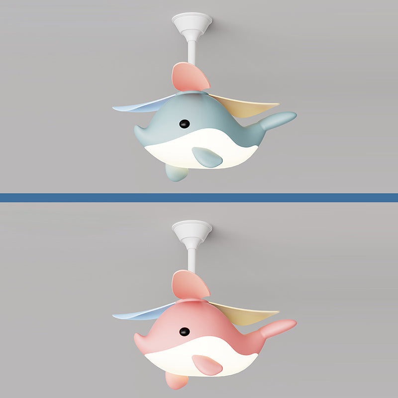LED Ceiling Fan Light | For Bedroom | Iron Acrylic ABS | Whale Semi-Flush Mount | Lologe
