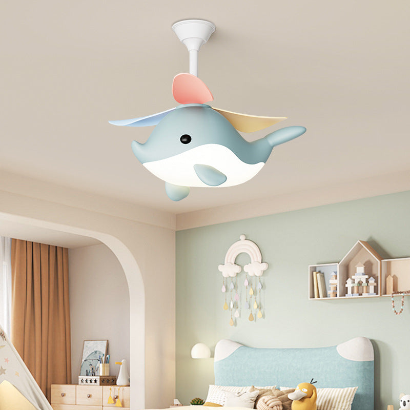 LED Ceiling Fan Light | For Bedroom | Iron Acrylic ABS | Whale Semi-Flush Mount | Lologe