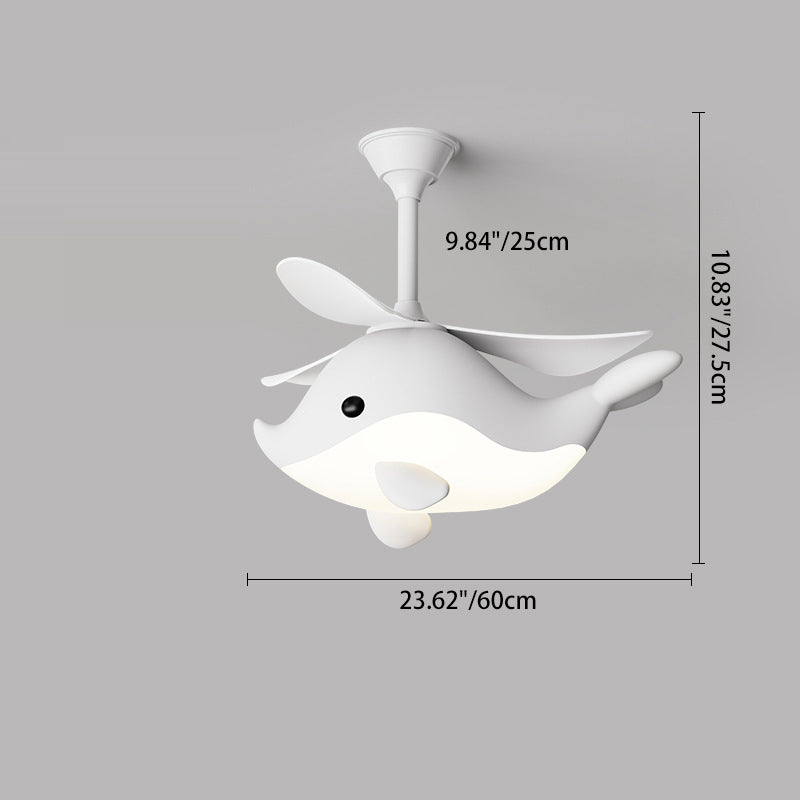 LED Ceiling Fan Light | For Bedroom | Iron Acrylic ABS | Whale Semi-Flush Mount | Lologe