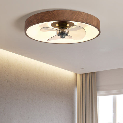 Ceiling Fan with Light for Bedroom | Round LED Flush Fitting Fan Light | Lologe