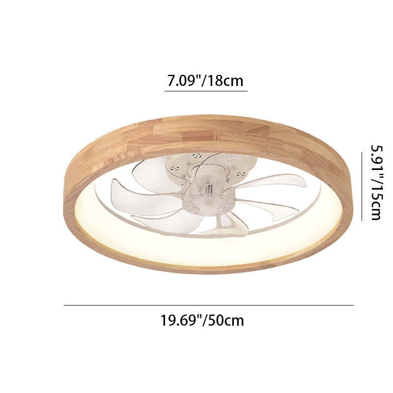 LED Flush Mount Ceiling Fan Light |Bedroom | Wood & Iron Round Design | Lologe
