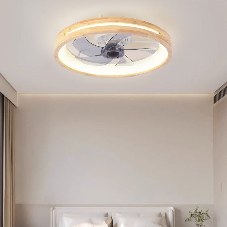 LED Flush Mount Ceiling Fan Light |Bedroom | Wood & Iron Round Design | Lologe