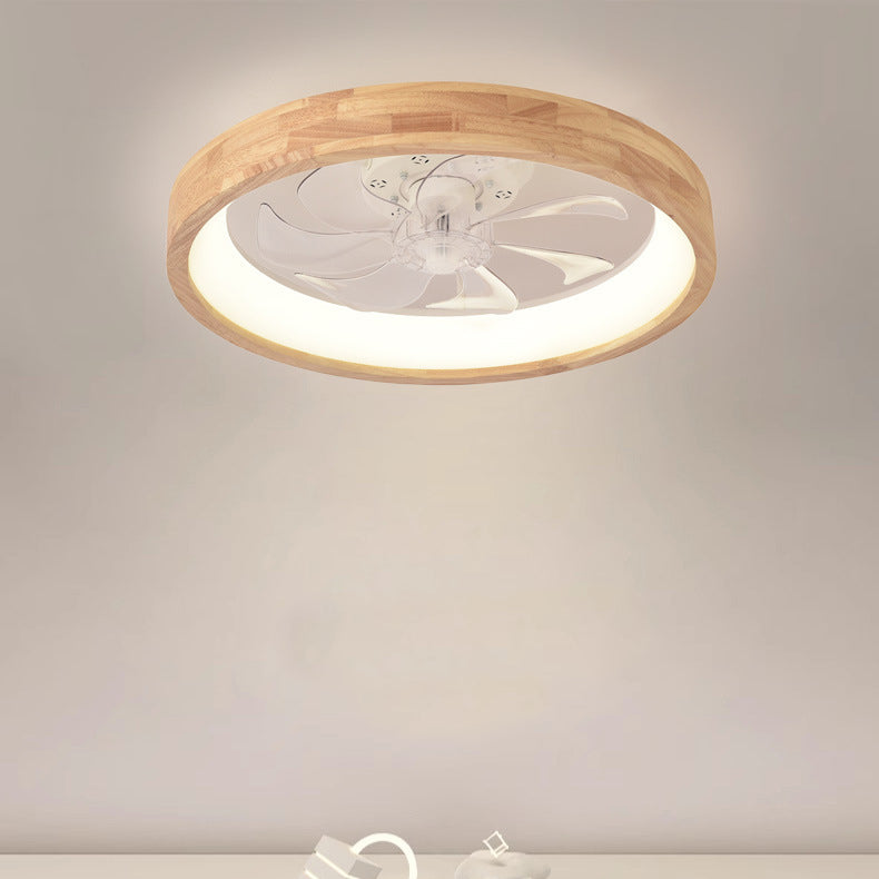 LED Flush Mount Ceiling Fan Light |Bedroom | Wood & Iron Round Design | Lologe