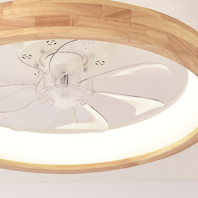 LED Flush Mount Ceiling Fan Light |Bedroom | Wood & Iron Round Design | Lologe