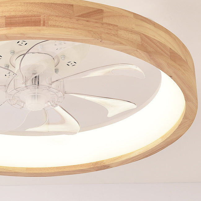 LED Flush Mount Ceiling Fan Light |Bedroom | Wood & Iron Round Design | Lologe