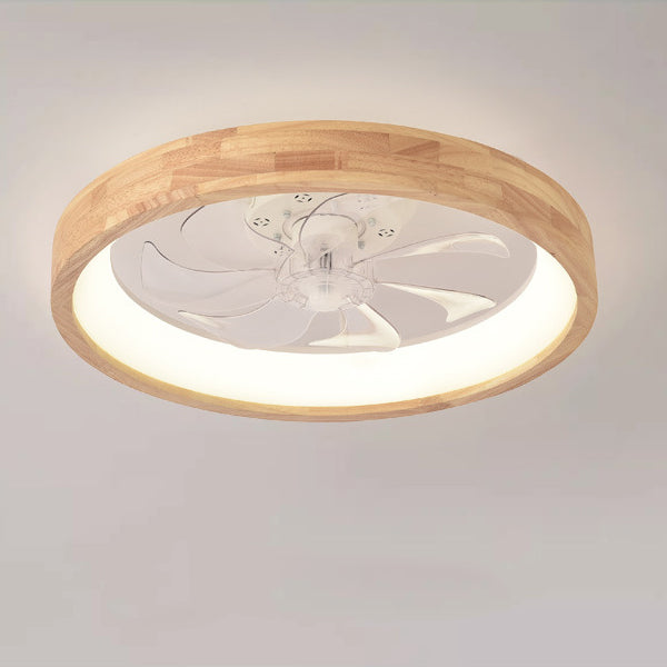 LED Flush Mount Ceiling Fan Light |Bedroom | Wood & Iron Round Design | Lologe