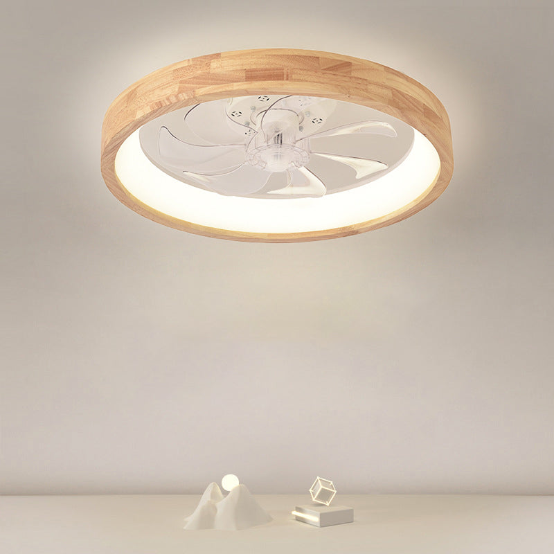LED Flush Mount Ceiling Fan Light |Bedroom | Wood & Iron Round Design | Lologe