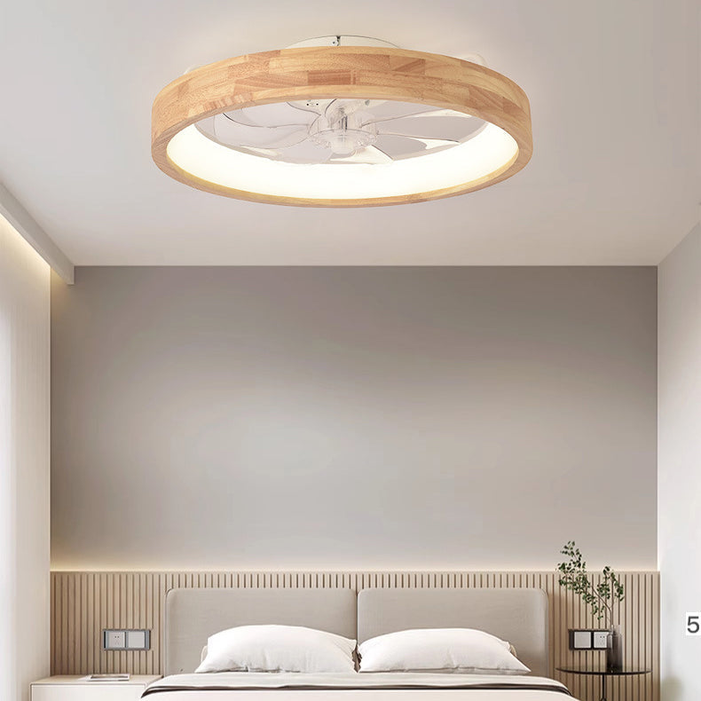 LED Flush Mount Ceiling Fan Light |Bedroom | Wood & Iron Round Design | Lologe