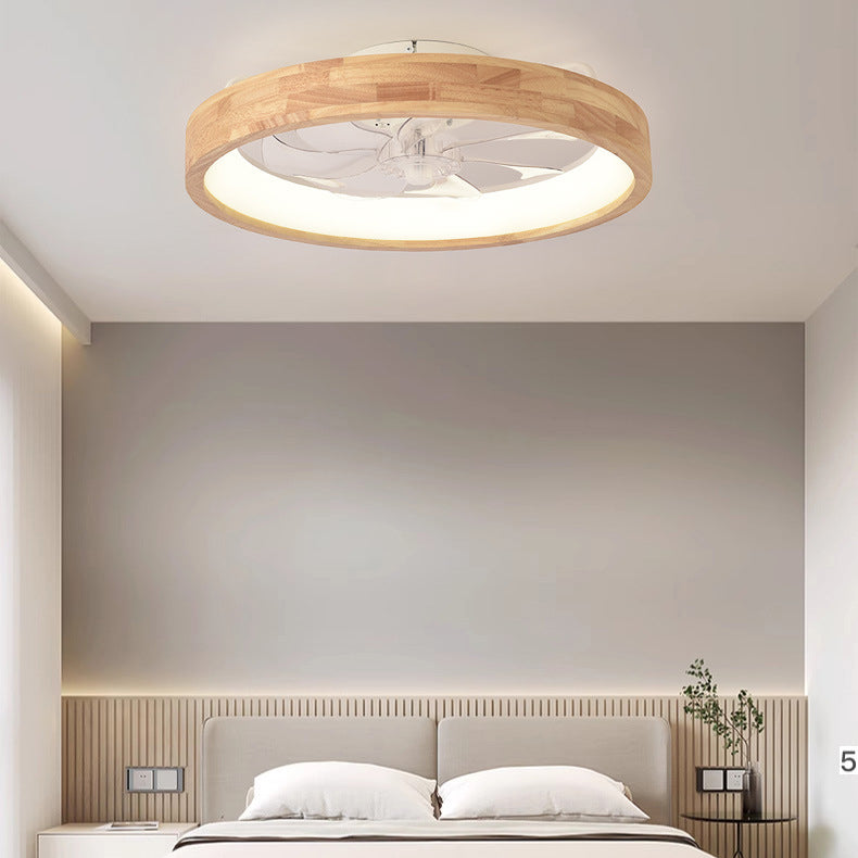 LED Flush Mount Ceiling Fan Light |Bedroom | Wood & Iron Round Design | Lologe