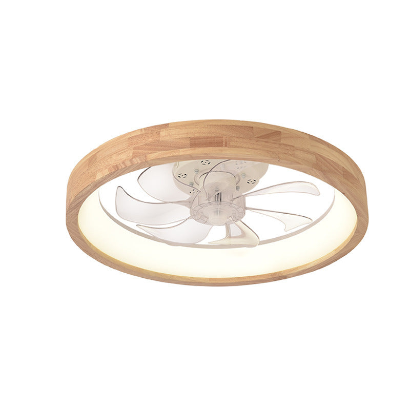 LED Flush Mount Ceiling Fan Light |Bedroom | Wood & Iron Round Design | Lologe