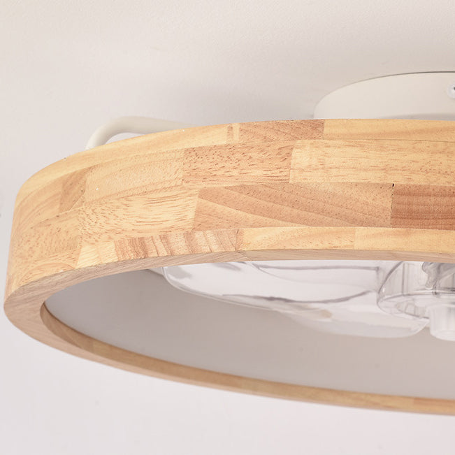 LED Flush Mount Ceiling Fan Light |Bedroom | Wood & Iron Round Design | Lologe