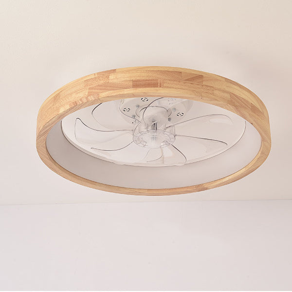 LED Flush Mount Ceiling Fan Light |Bedroom | Wood & Iron Round Design | Lologe