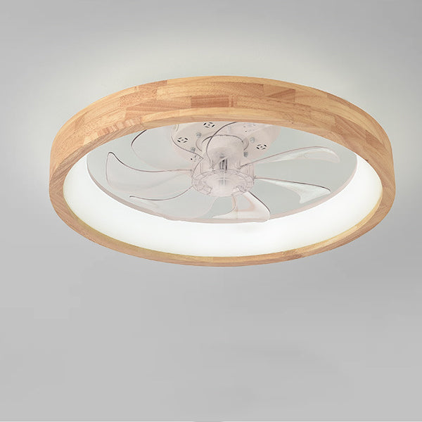 LED Flush Mount Ceiling Fan Light |Bedroom | Wood & Iron Round Design | Lologe