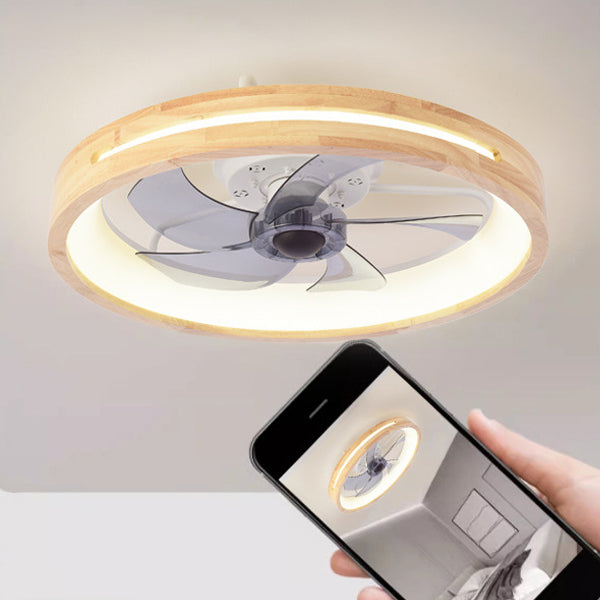 LED Flush Mount Ceiling Fan Light |Bedroom | Wood & Iron Round Design | Lologe