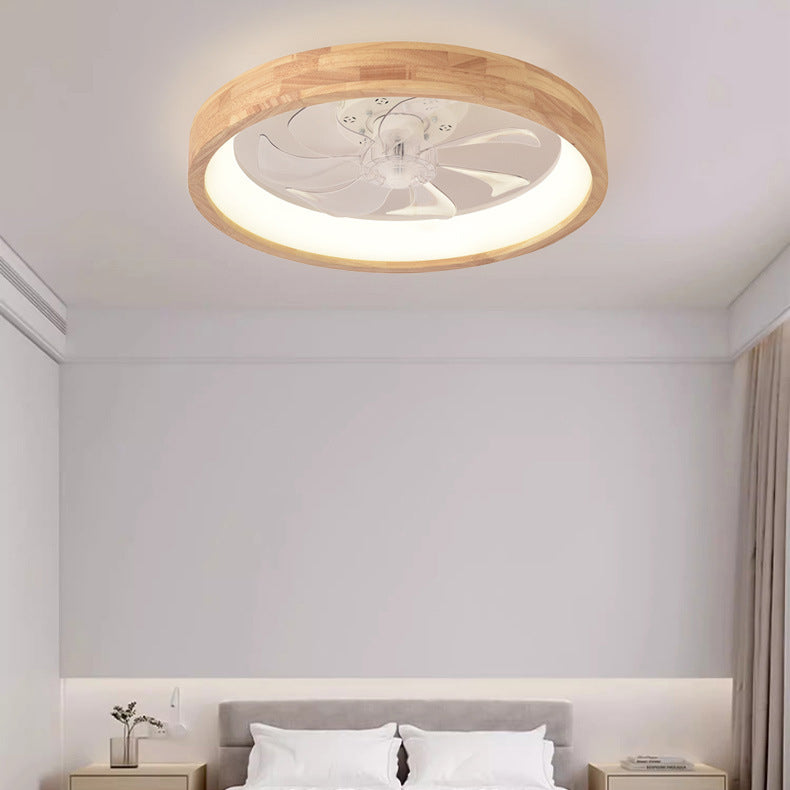LED Flush Mount Ceiling Fan Light |Bedroom | Wood & Iron Round Design | Lologe