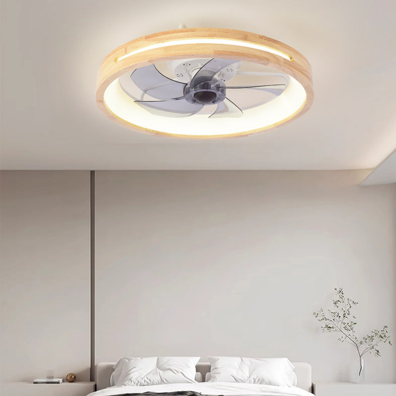 LED Flush Mount Ceiling Fan Light |Bedroom | Wood & Iron Round Design | Lologe