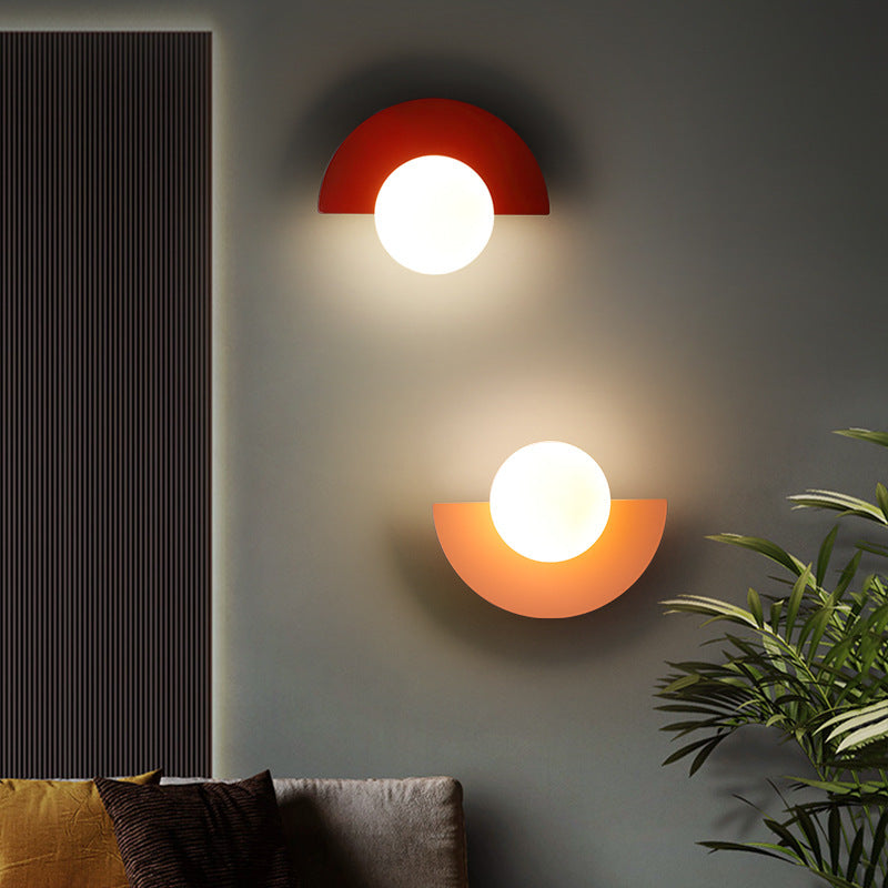 Modern Glass Globe Wall Sconce | Colourful Semi-Circle Design Iron Fixture | Lologe