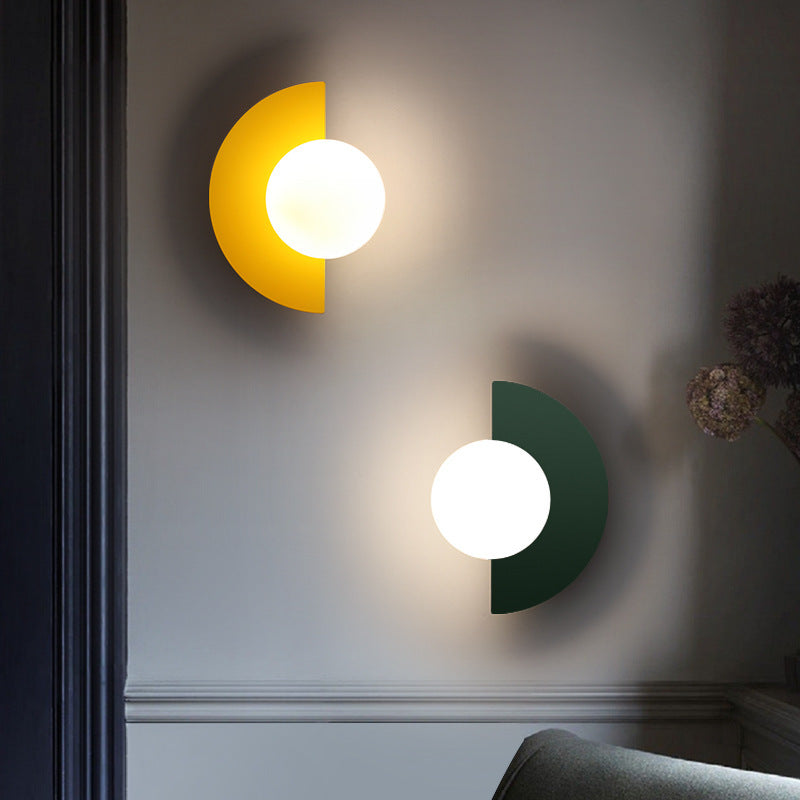 Modern Glass Globe Wall Sconce | Colourful Semi-Circle Design Iron Fixture | Lologe
