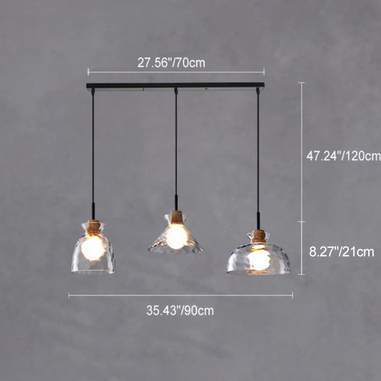 Pendant Light for Kitchen Island | Clear Rippled Glass Shade | 1-Light Nordic | Lologe