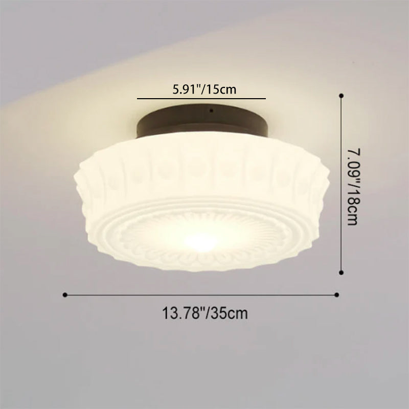 Vintage Glass Semi Flush Mount Ceiling Light | White Drum Shade | Lologe