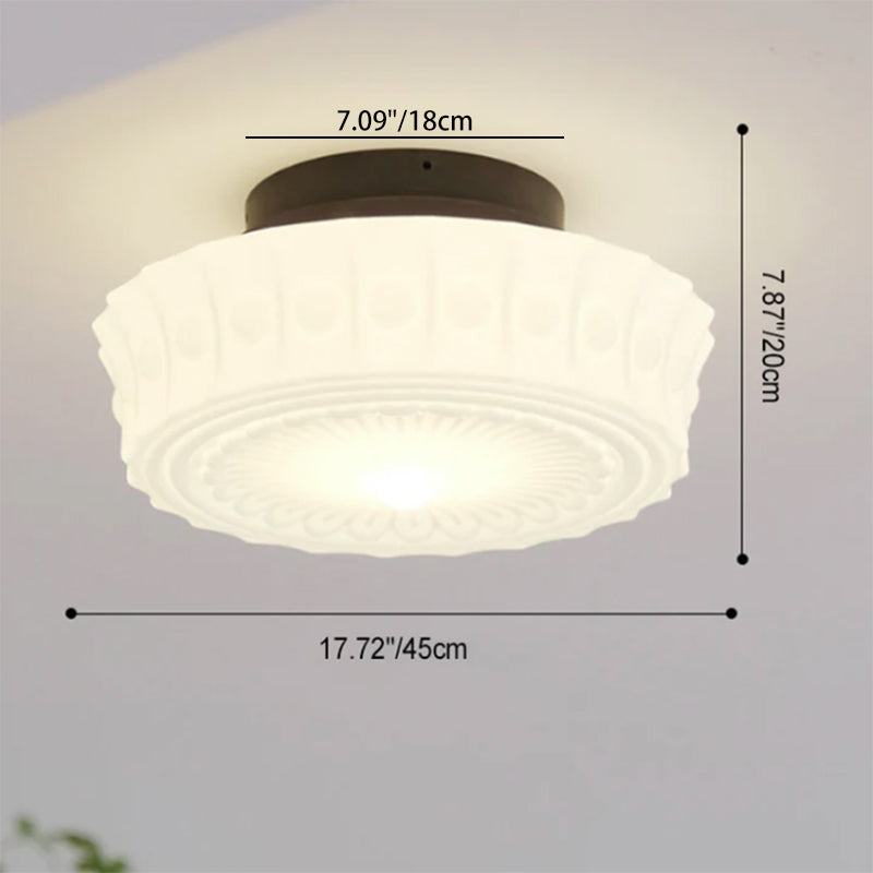 Vintage Glass Semi Flush Mount Ceiling Light | White Drum Shade | Lologe