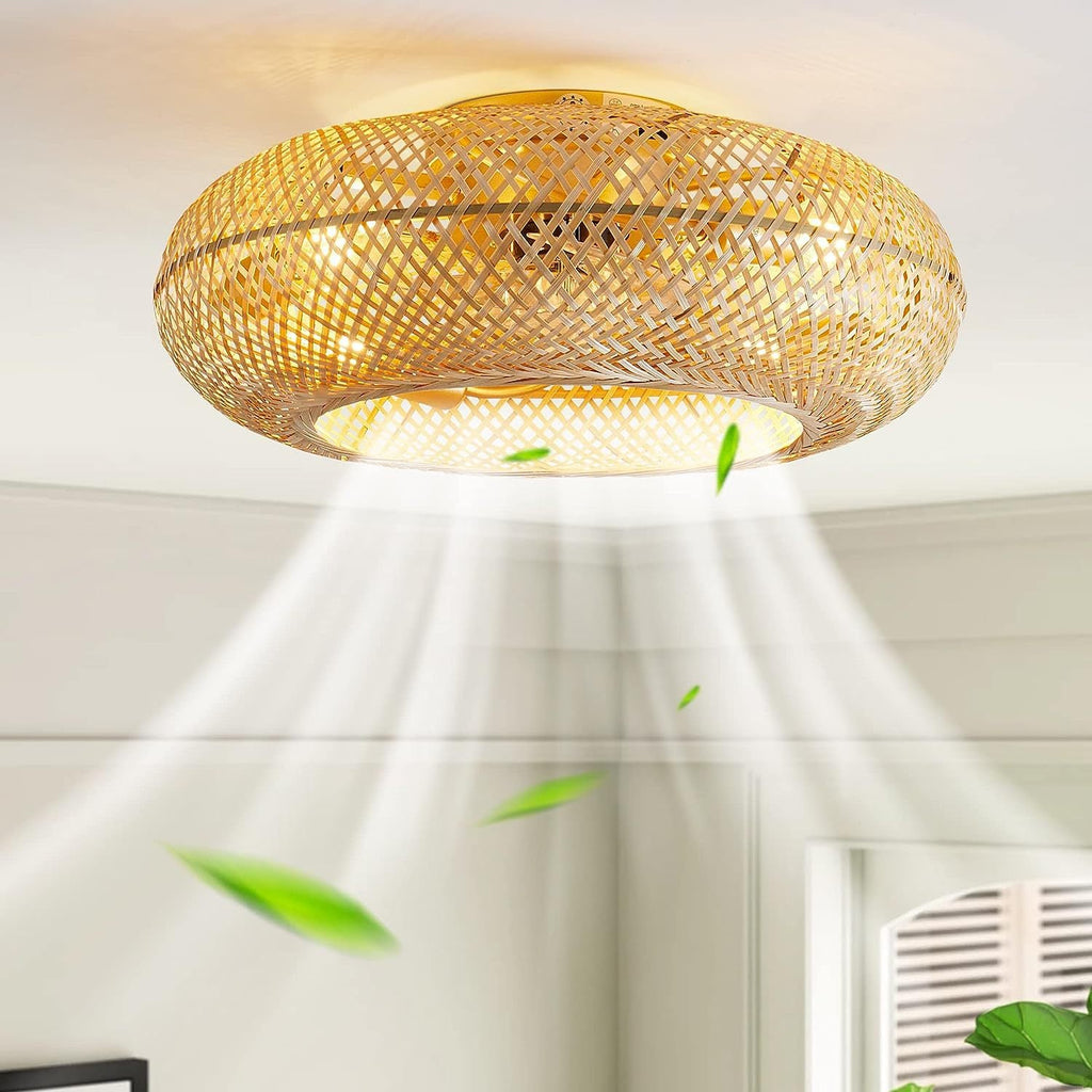 Bamboo Ceiling Fan with Light | Coastal Rattan Style | Indoor Lighting | Lologe