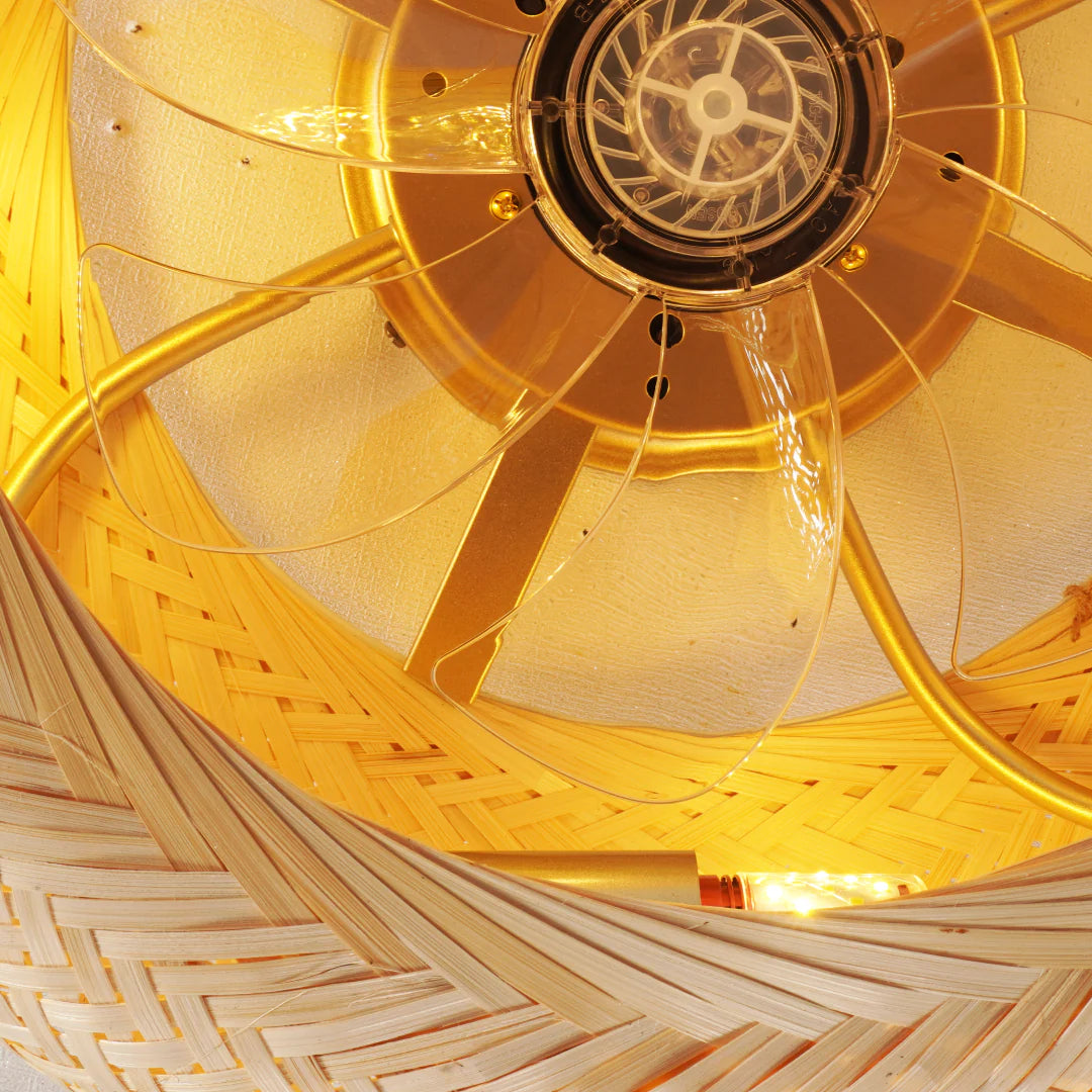 Bamboo Ceiling Fan with Light | Coastal Rattan Style | Indoor Lighting | Lologe
