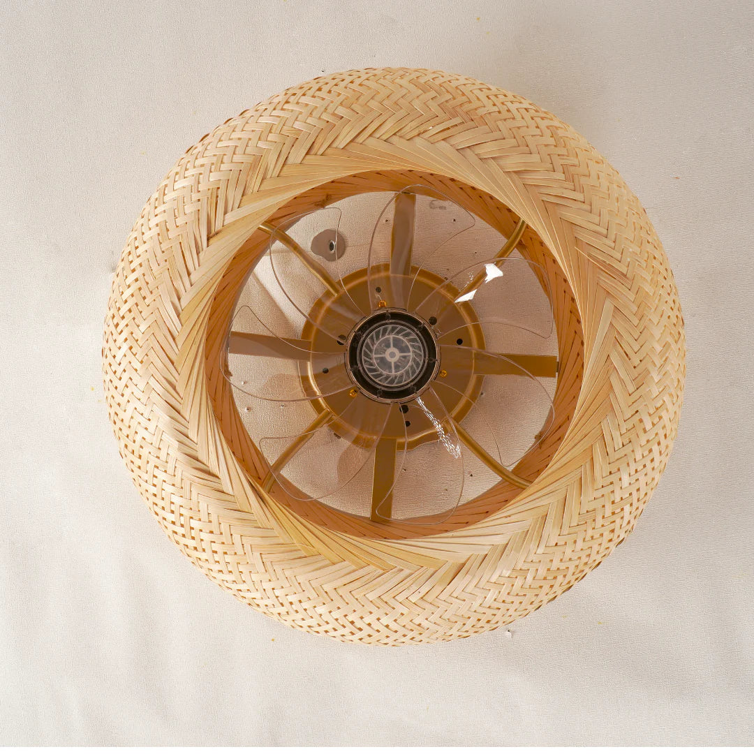 Bamboo Ceiling Fan with Light | Coastal Rattan Style | Indoor Lighting | Lologe