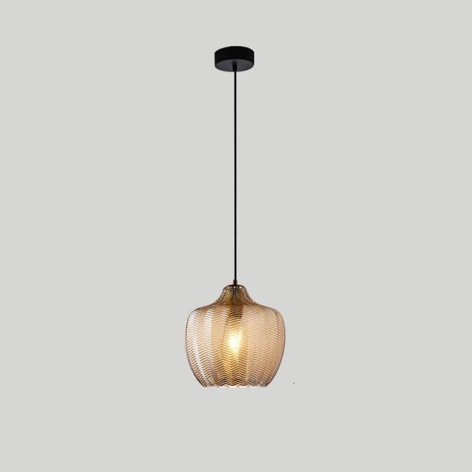 Glass Pendant Light for Dining Room | Textured Wavy Glass Modern Barrel Design | Lologe