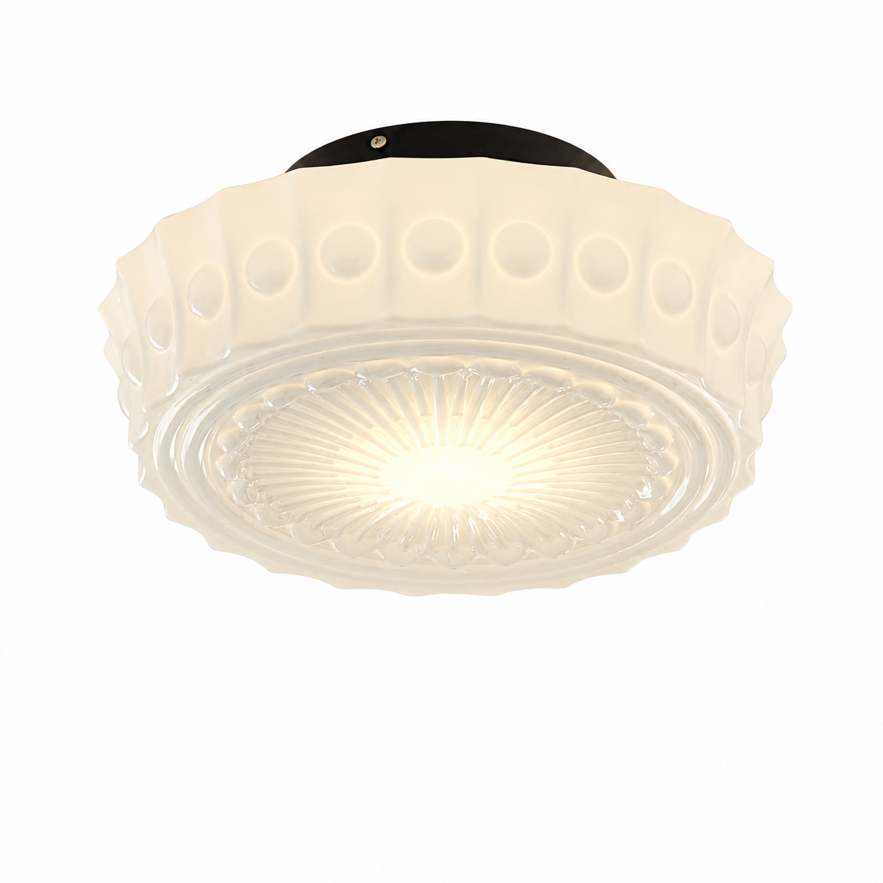 Vintage Glass Semi Flush Mount Ceiling Light | White Drum Shade | Lologe