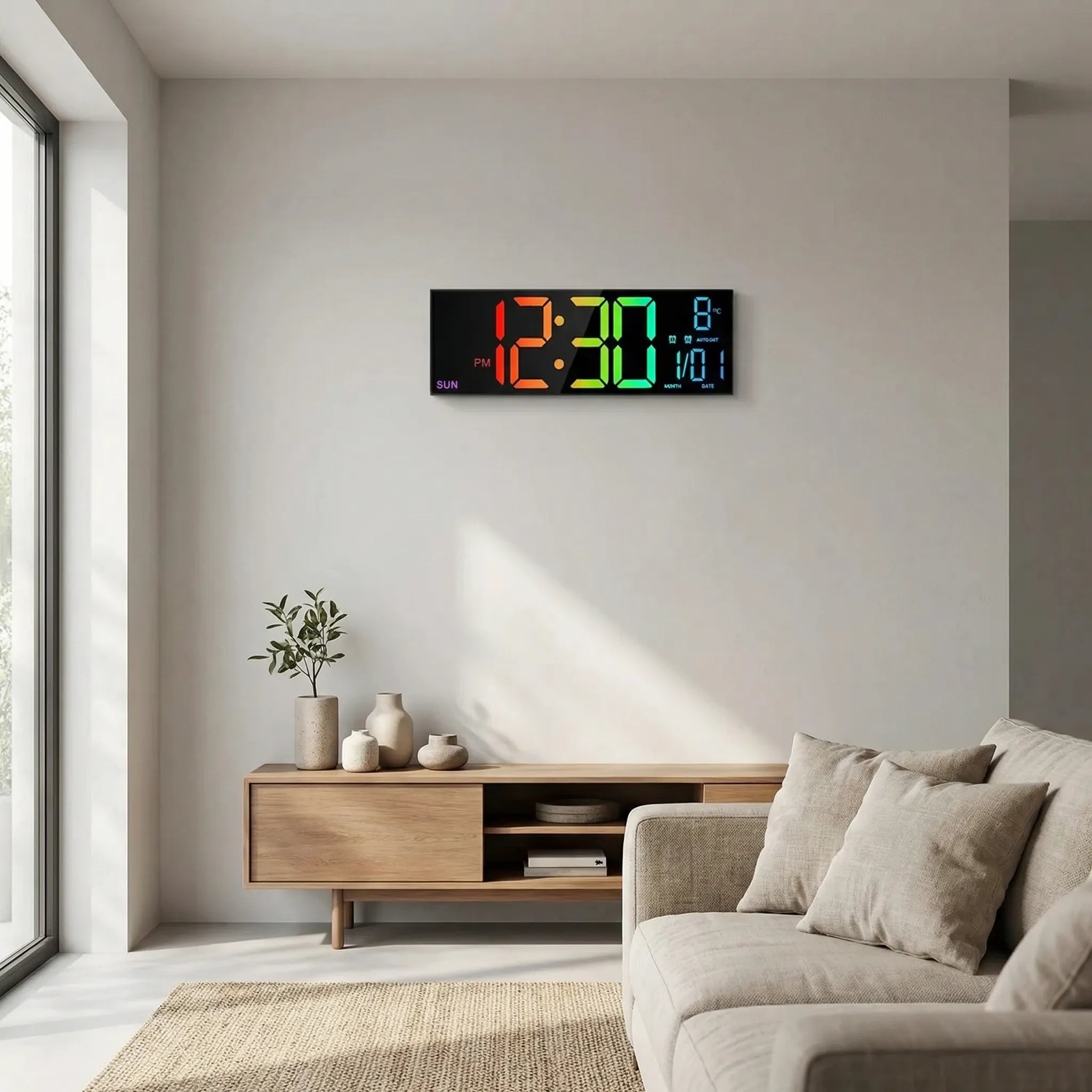 Chromawall - Large LED Wall Clock With Remote- Wall-Mounted Time Display