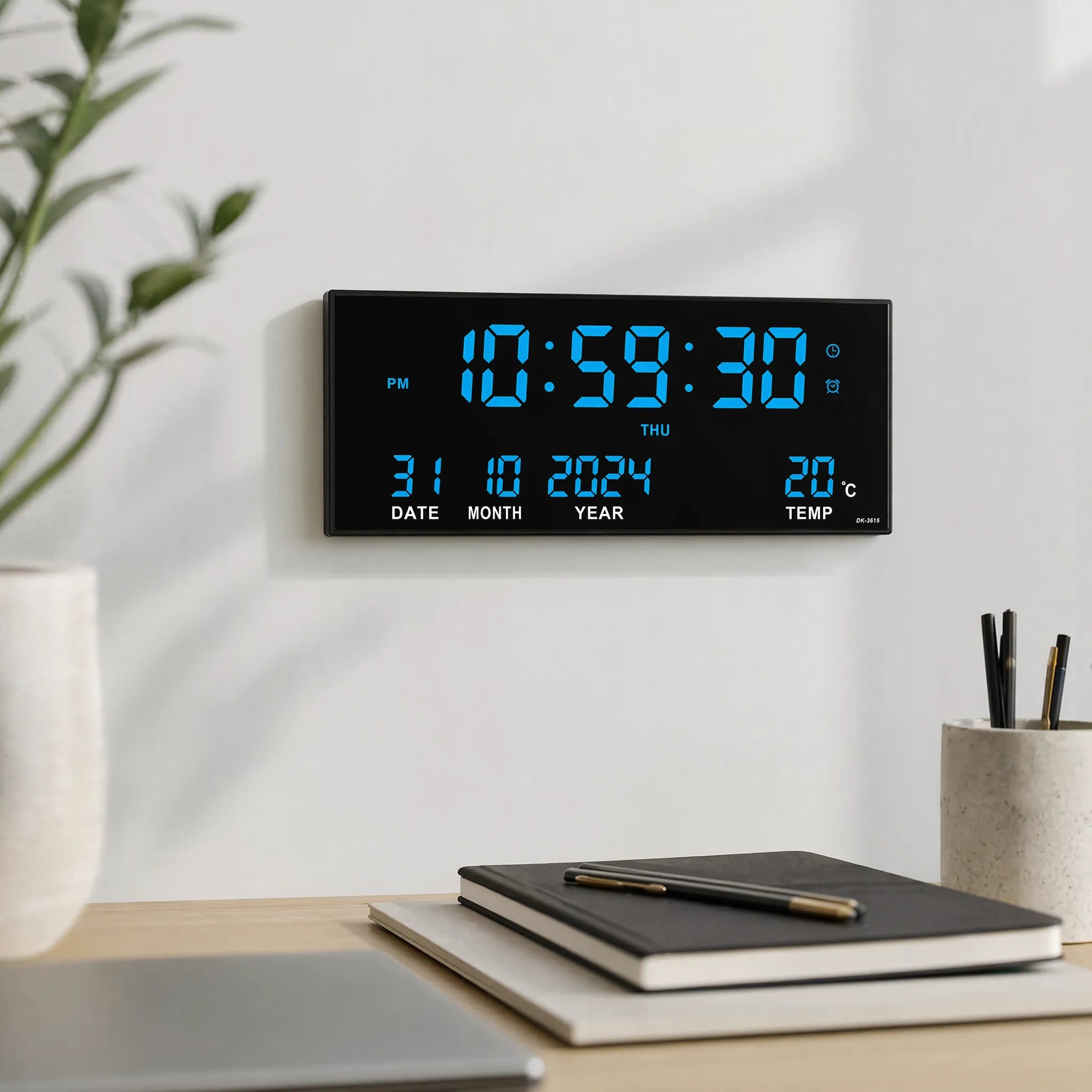 Chronovex - Large LED Digital Wall Clock With Calendar- Wall-Mounted Timekeeping
