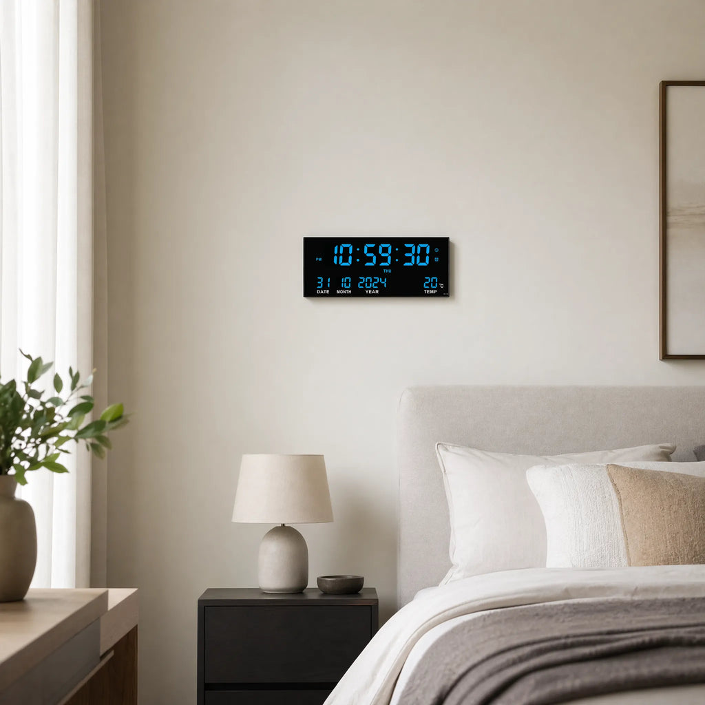 Chronovex - Large LED Digital Wall Clock With Calendar- Wall-Mounted Timekeeping