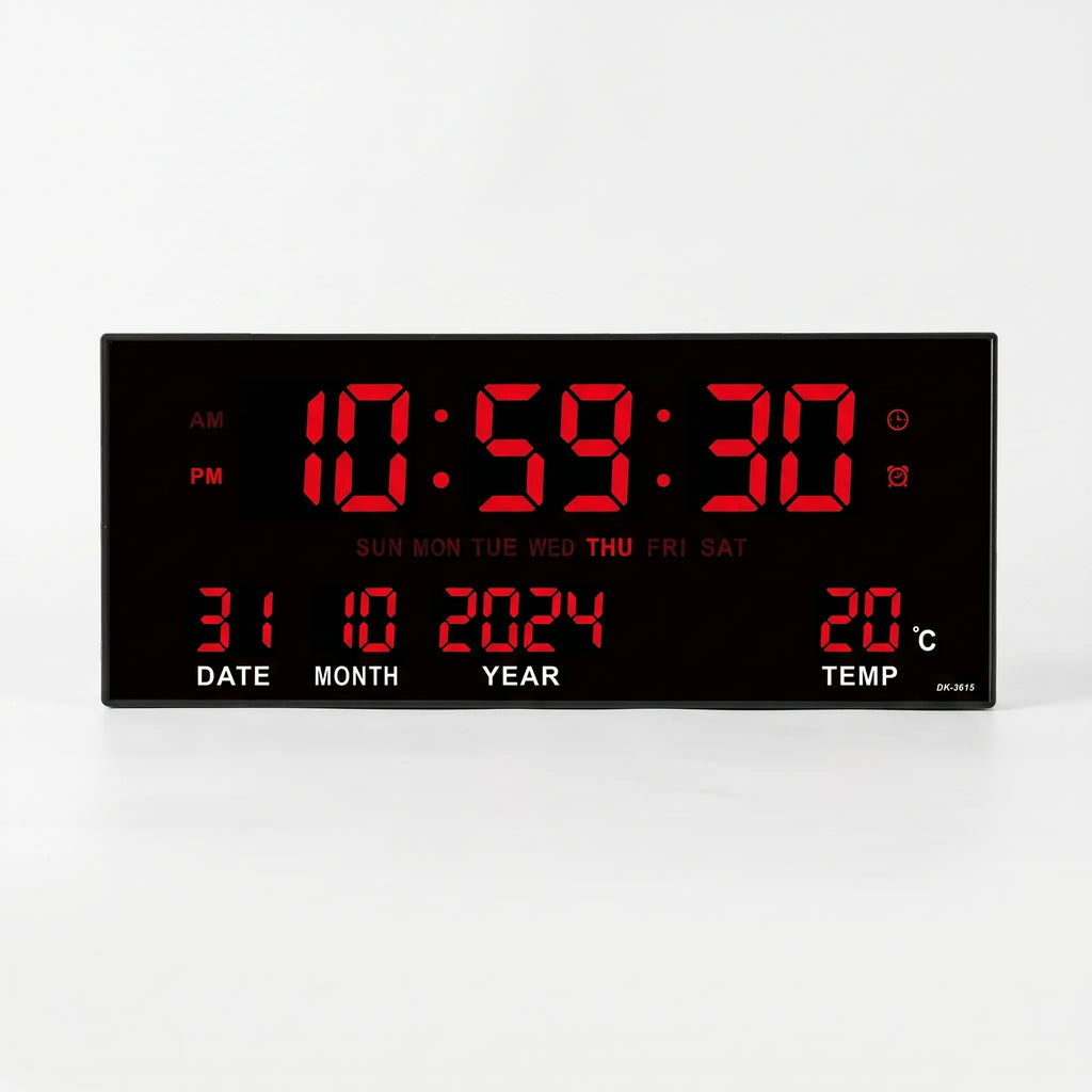 Chronovex - Large LED Digital Wall Clock With Calendar- Wall-Mounted Timekeeping