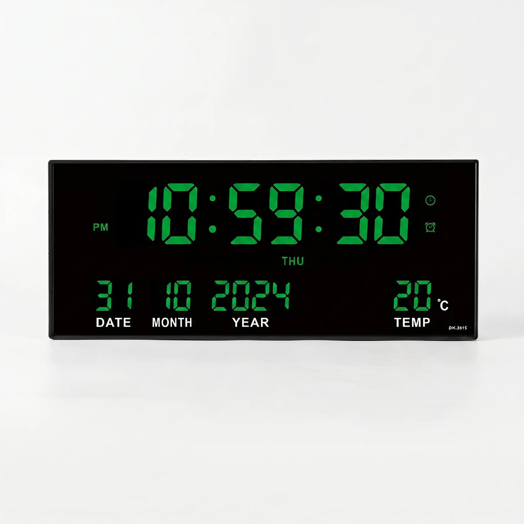 Chronovex - Large LED Digital Wall Clock With Calendar- Wall-Mounted Timekeeping